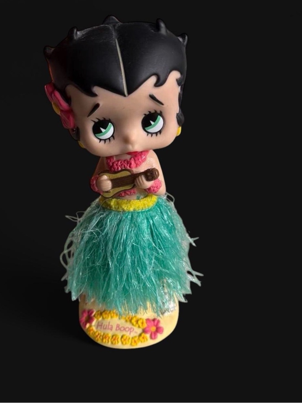 Betty Boop Teal Hula Skirt Figurine with Black Hair and Pink Accents